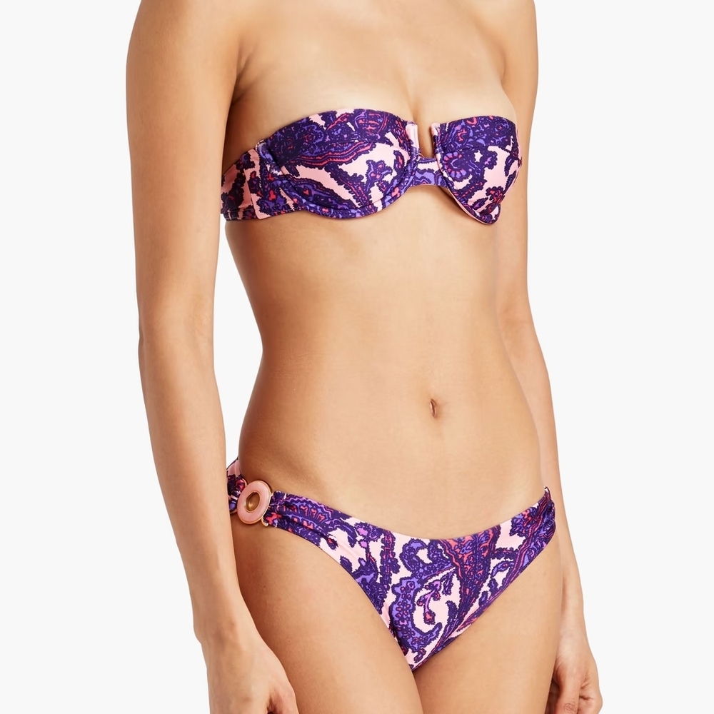 Zimmermann Purple and Pink Paisley Bandeau Bikini